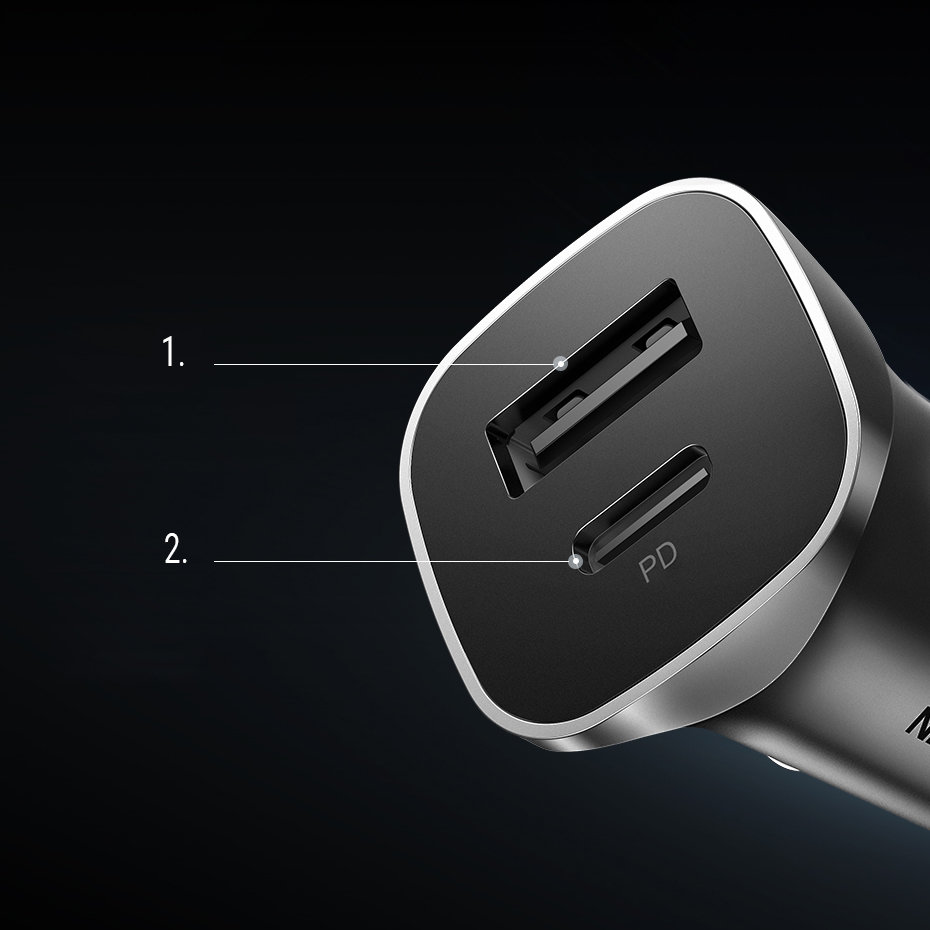 Ładowarka samochodowa USB-C USB 24W Power Delivery Quick Charge szary (9)