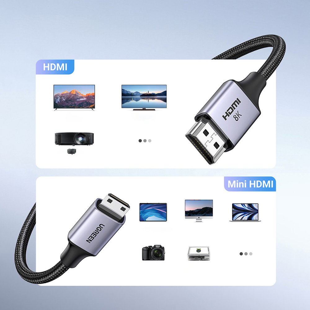 Kabel przewód przejściówka mini HDMI - HDMI 8K 2m szary (5)