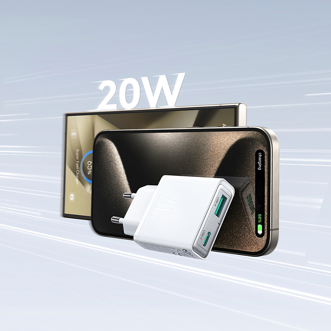 Mała i supercienka ładowarka sieciowa 20W USB-A USB-C - biała (8)