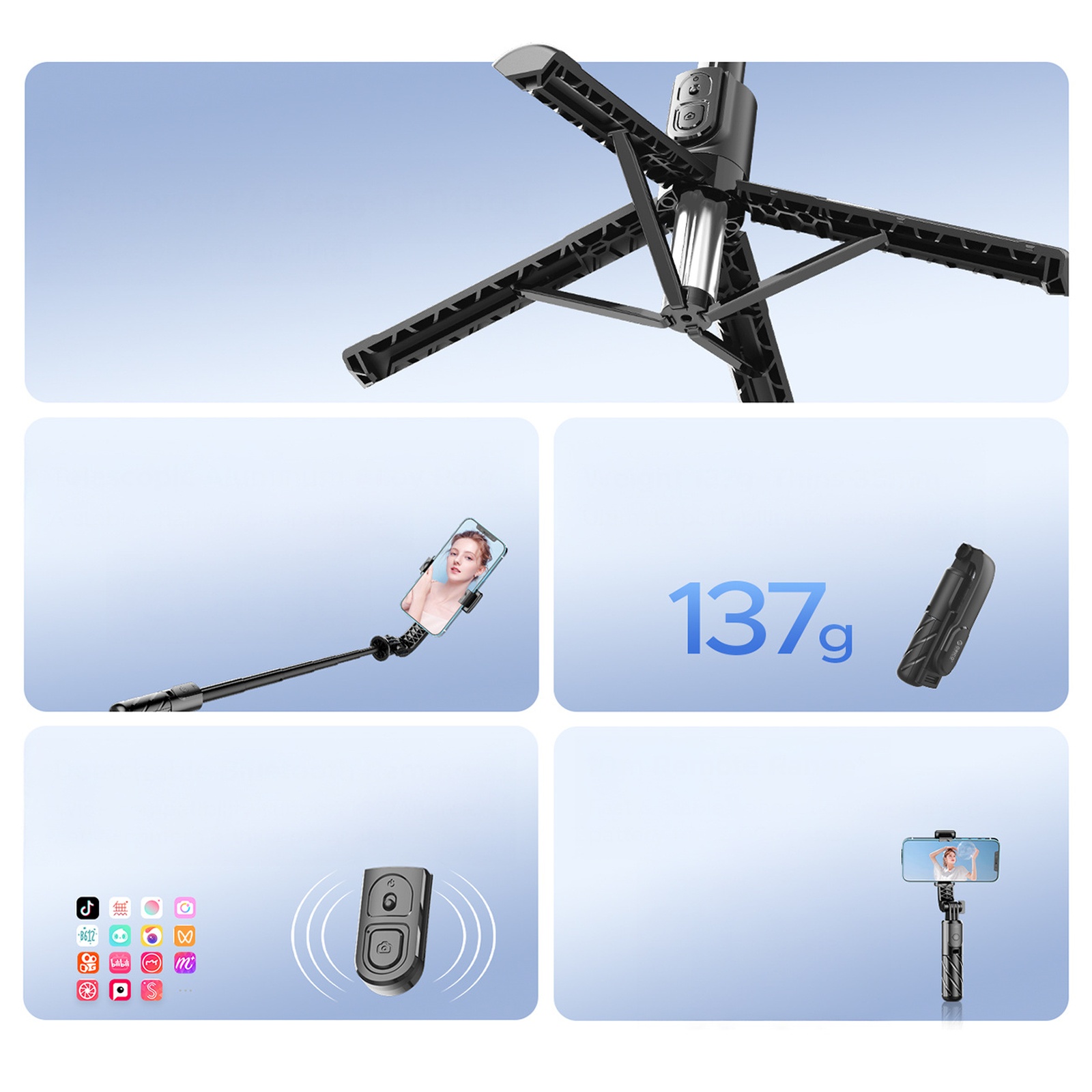 Selfie stick mini tripod do zdjęć Bluetooth 360 stopni - czarny (3)
