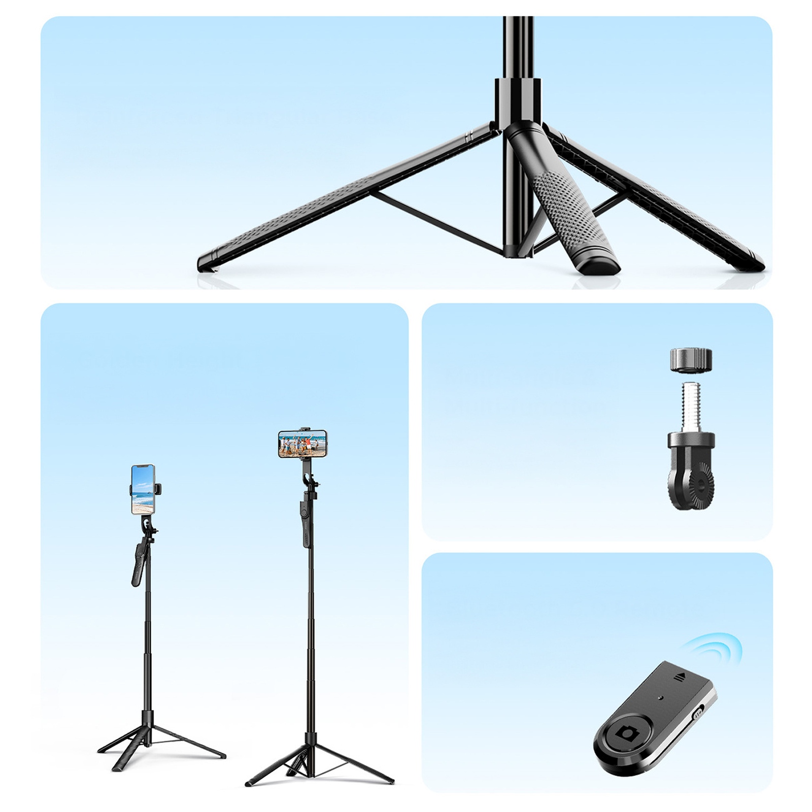 Selfie stick tripod 1/4'' na telefon kamerę aparat z obrotem 360 Bluetooth - czarny (4)
