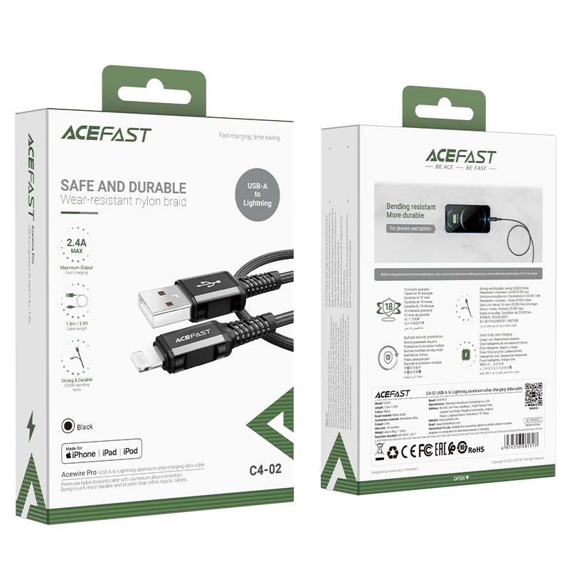 Kabel przewód MFI do iPhone USB - Lightning 2.4A 1.8m czarny (5)