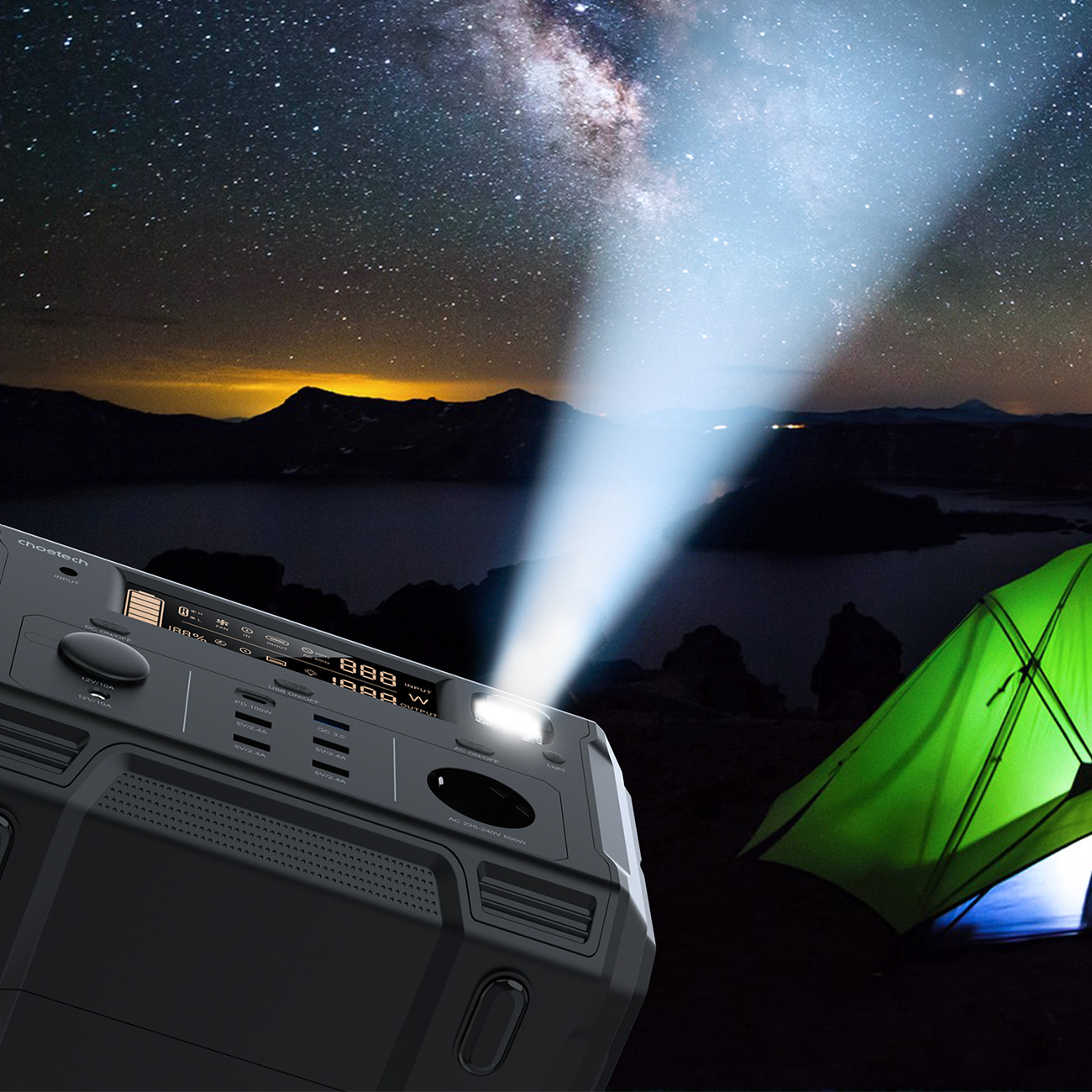 Przenośna turystyczna stacja zasilania powerbank 484Wh 500W LED - czarna (8)
