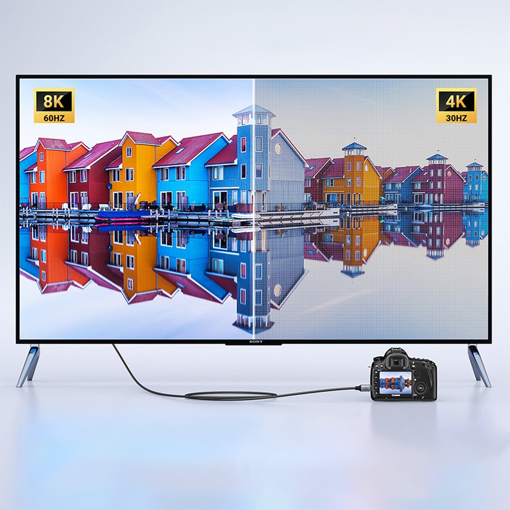 Kabel przewód przejściówka mini HDMI - HDMI 8K 2m szary (3)