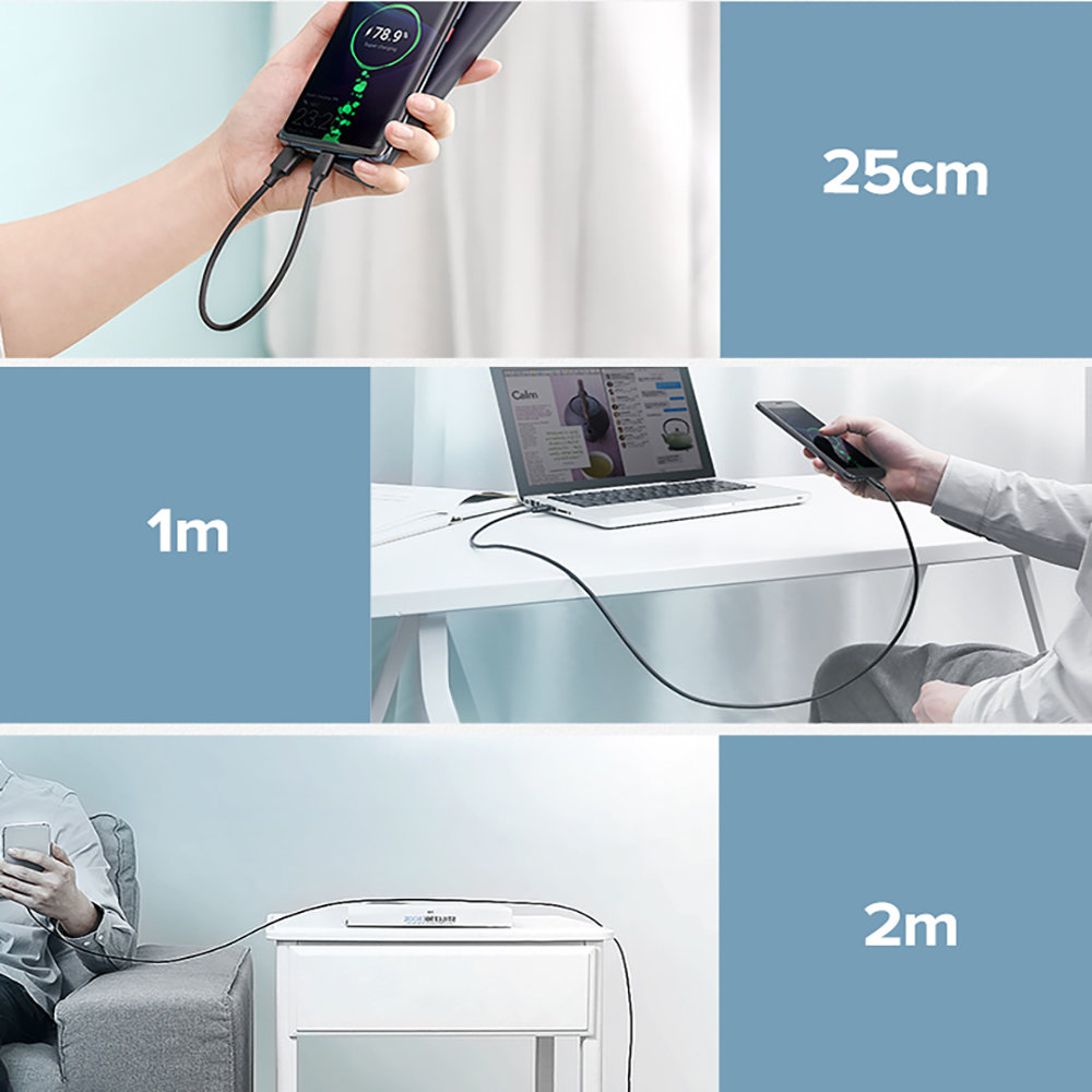 Kabel przewód przejściówka USB - USB-C Quick Charge 3.0 3A 0.25m czarny (11)