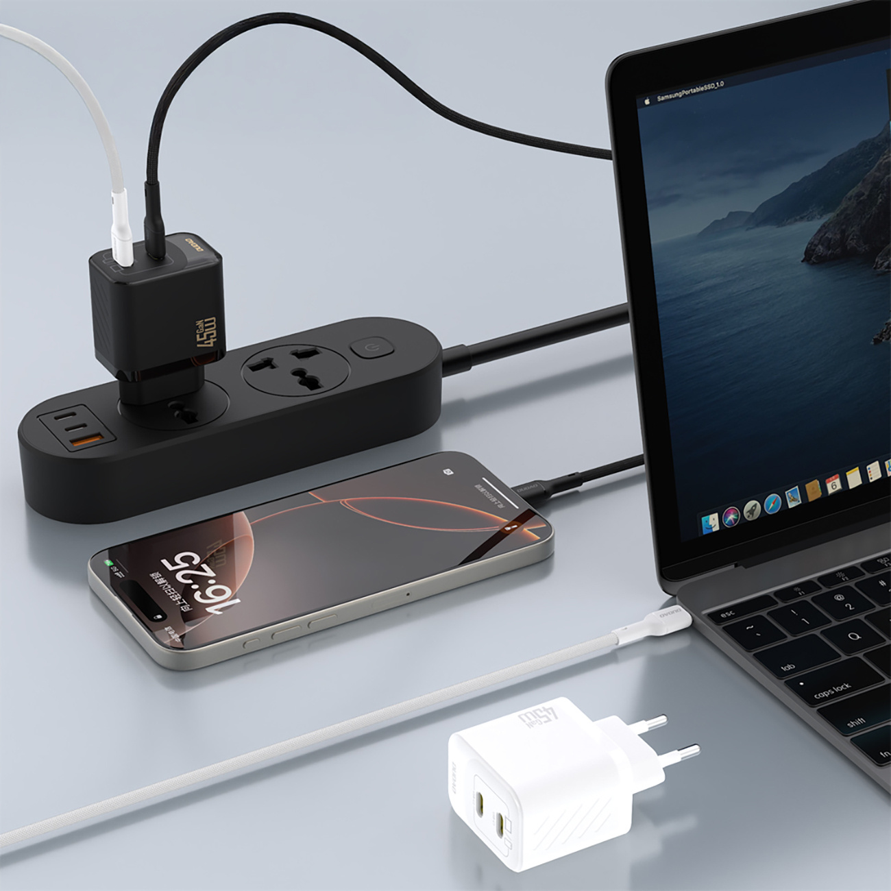 Ładowarka sieciowa 2xUSB-C GaN PD 45W - czarna (3)