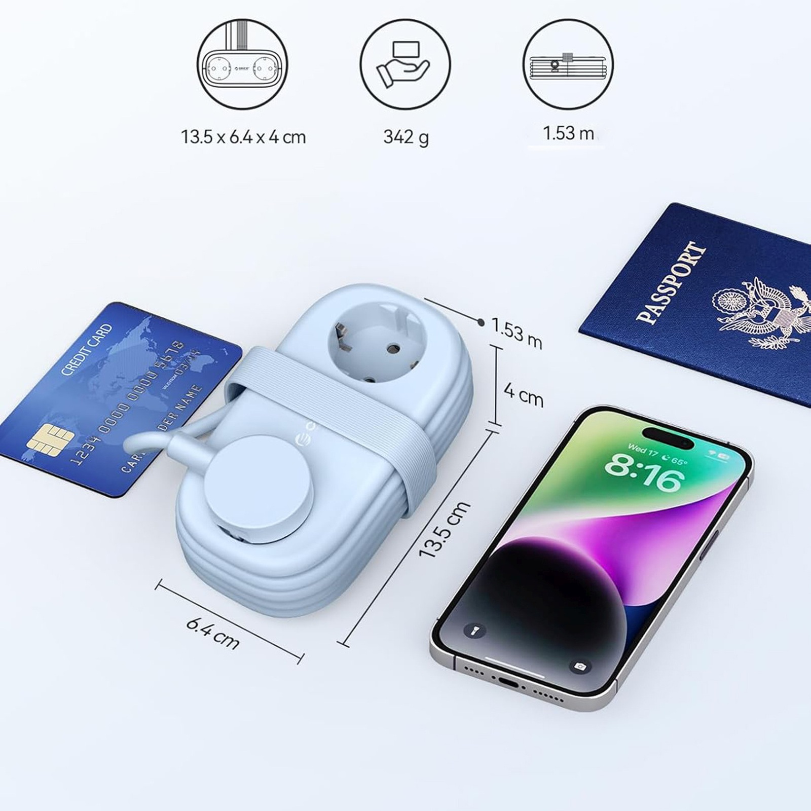 Listwa zasilająca 6w1 AC USB-A USB-C GaN 65W - niebieska (4)