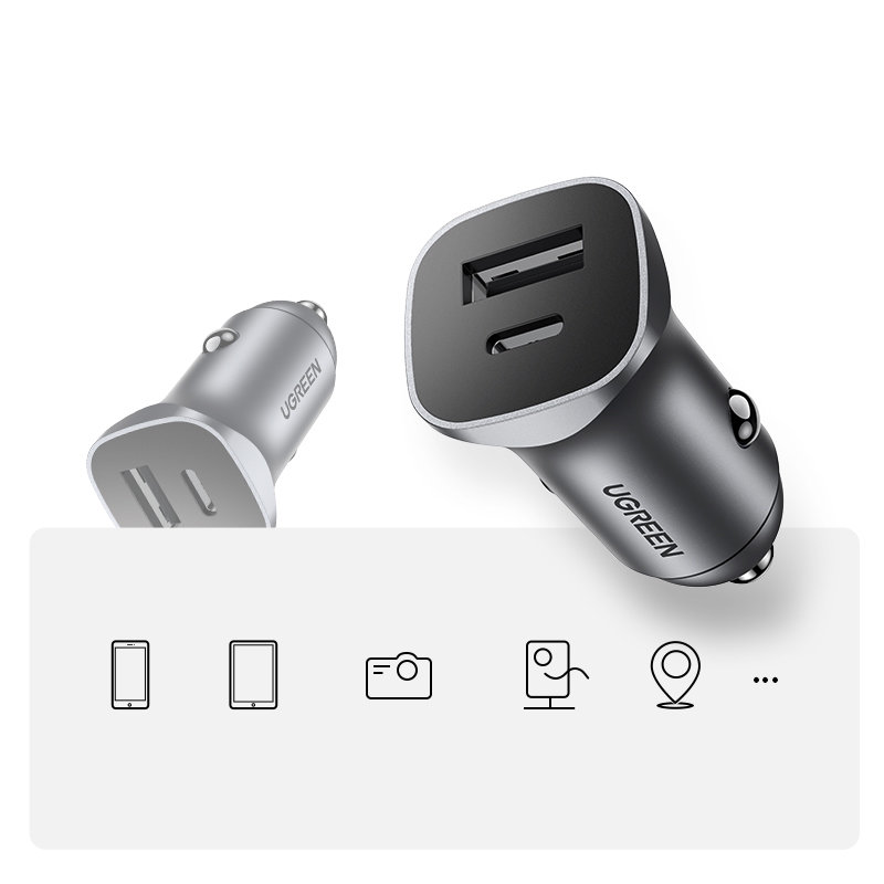 Ładowarka samochodowa USB-C USB 24W Power Delivery Quick Charge szary (6)