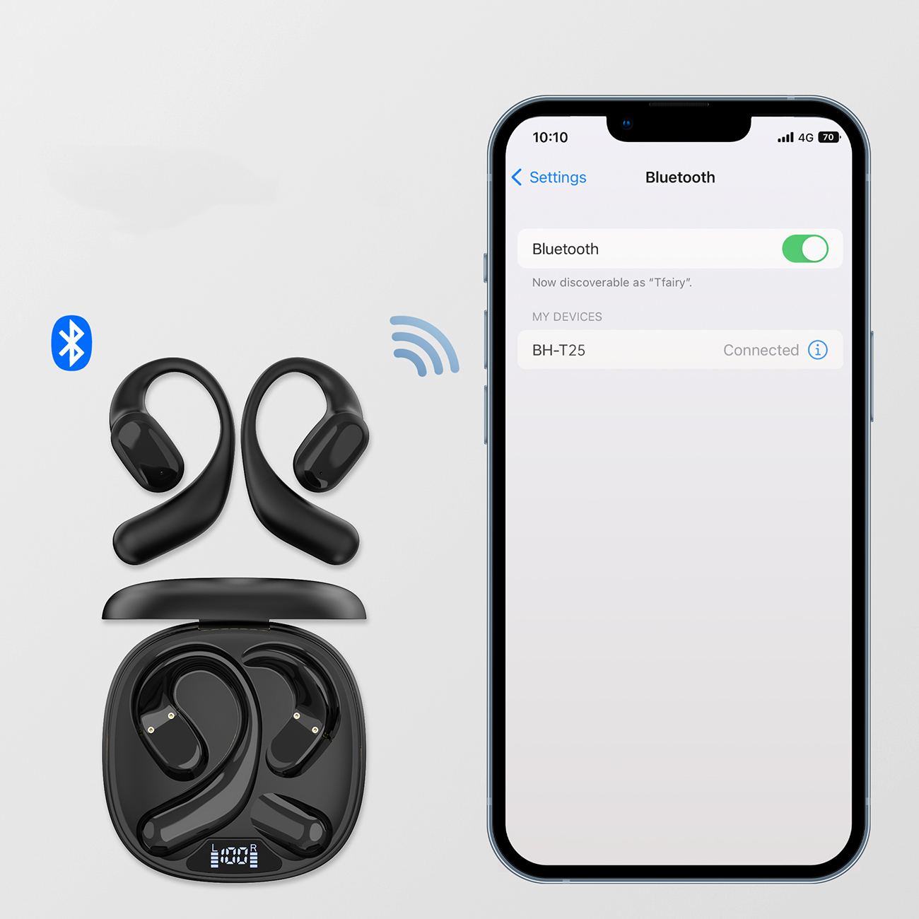 Słuchawki douszne OWS bezprzewodowe TWS Bluetooth 5.3 - czarne (8)