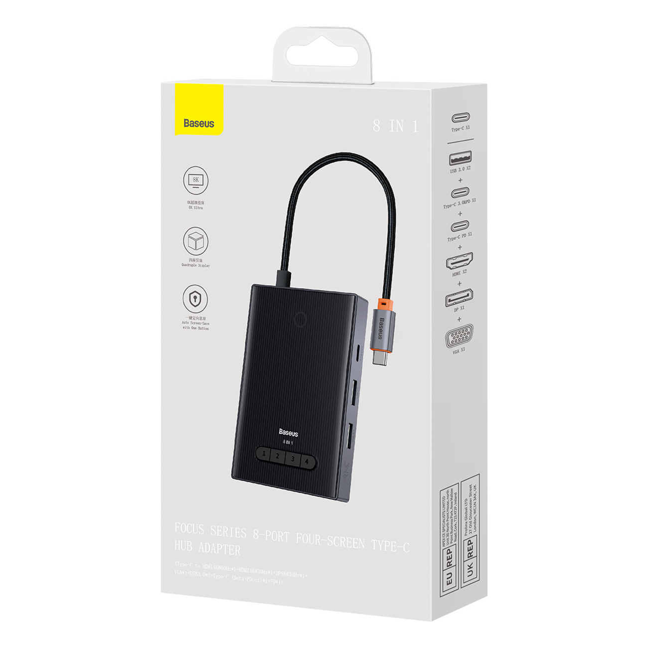 8w1 HUB adapter HDMI DisplayPort VGA USB-A USB-C - szary (6)