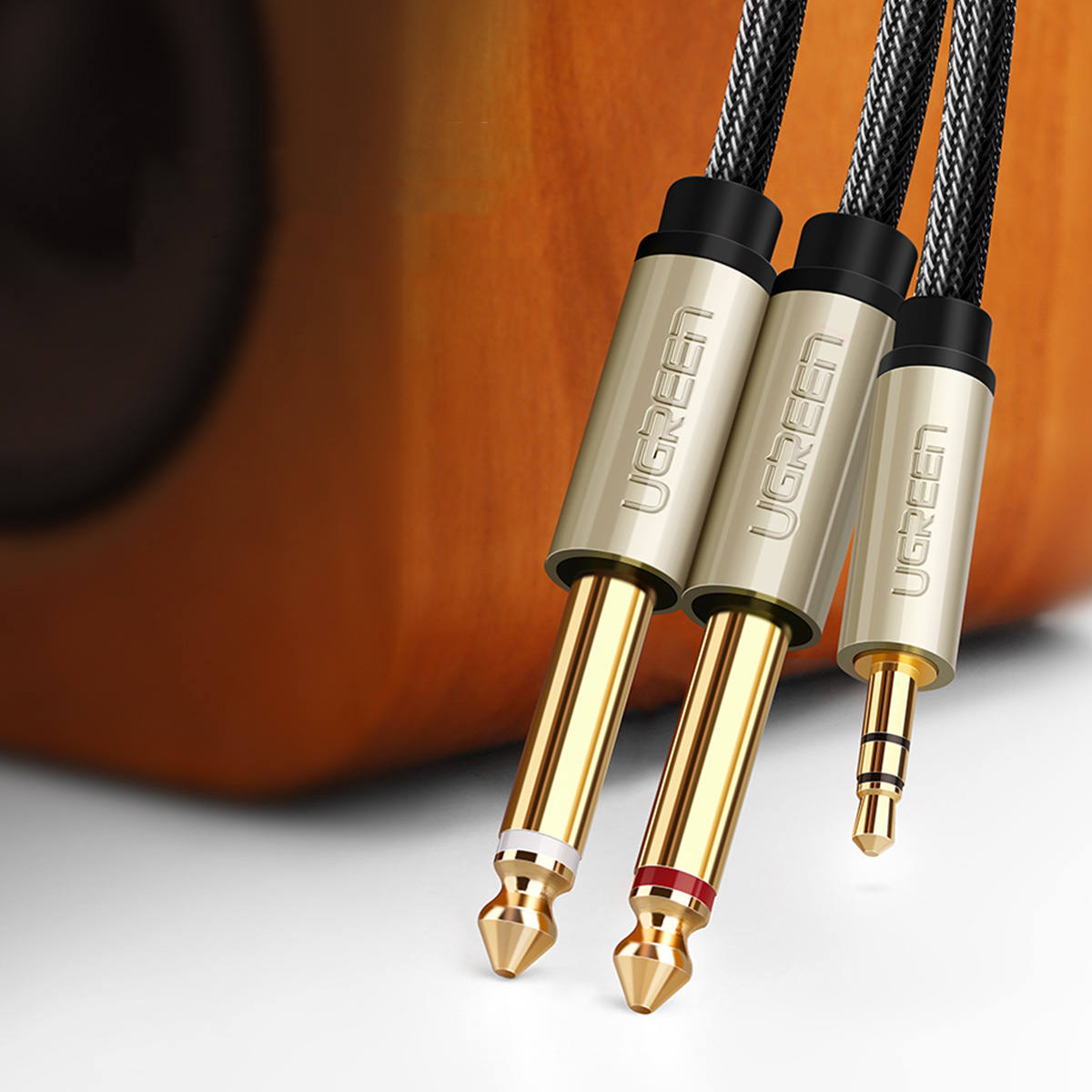 Kabel przewód audio mini jack 3.5 mm - 2 x jack 6.35mm 2m szary (11)