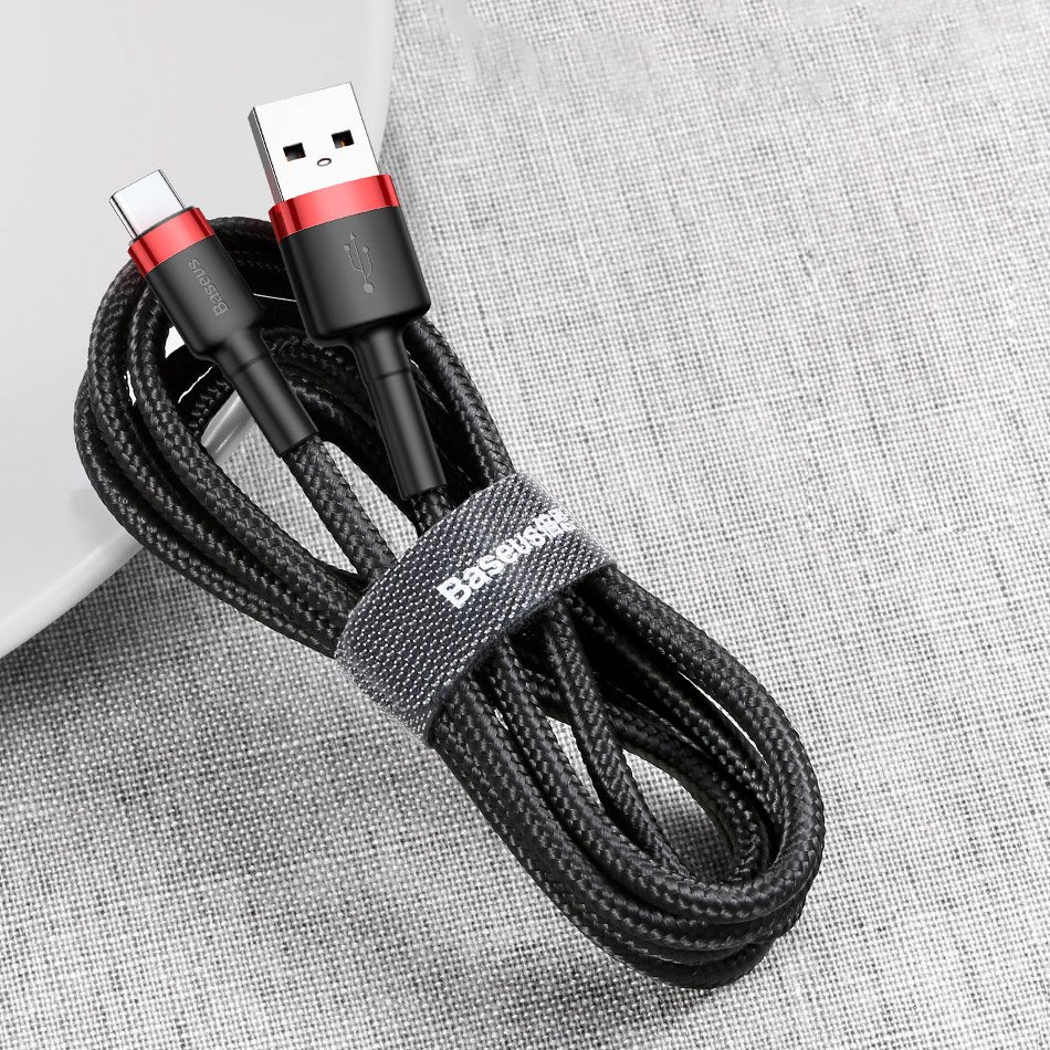 Wytrzymały nylonowy kabel przewód USB USB-C QC3.0 2A 3M czarno-czerwony (9)