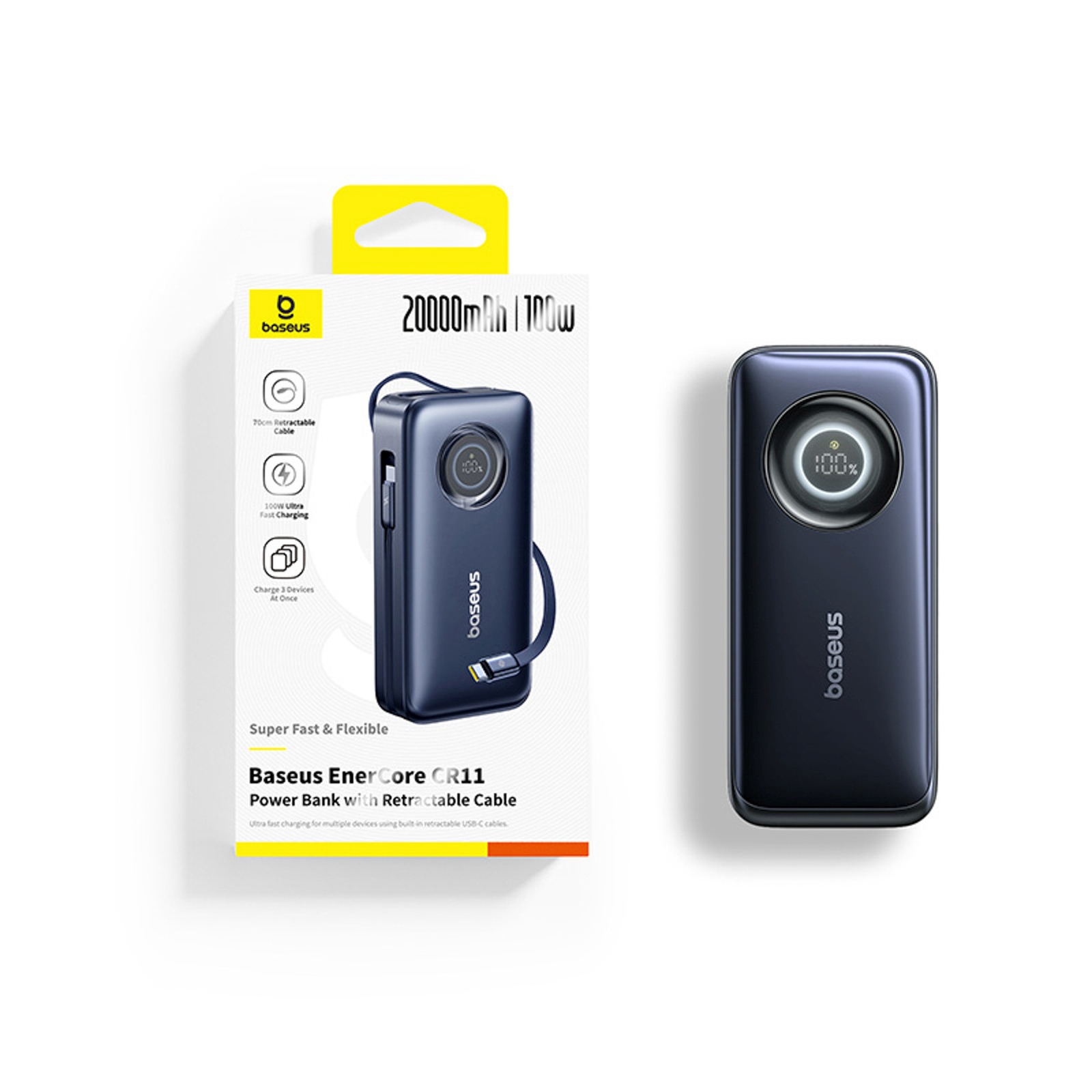 Powerbank 20000mAh 100W ze zwijanym kablami USB-C - czarny (9)