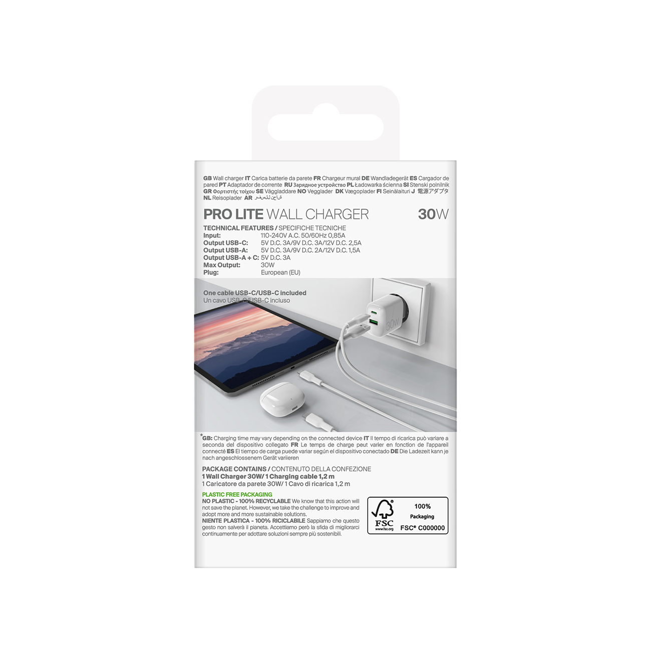 Ładowarka sieciowa USB-A USB-C z kablem USB-C 30W 1.2m - biała (3)