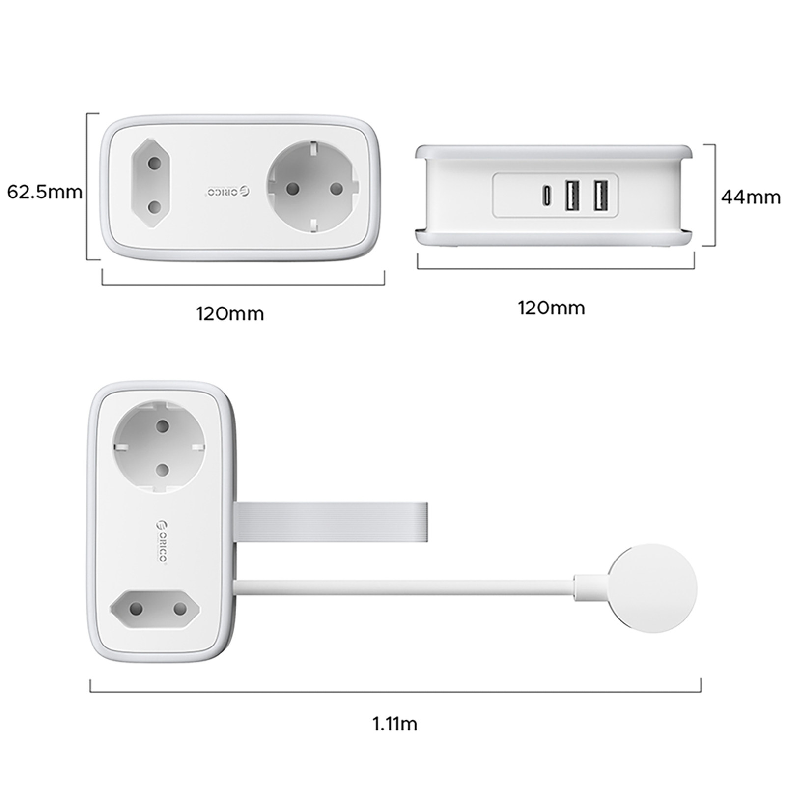 Listwa zasilająca 5w1 AC USB-A USB-C 15.5W - biała (3)