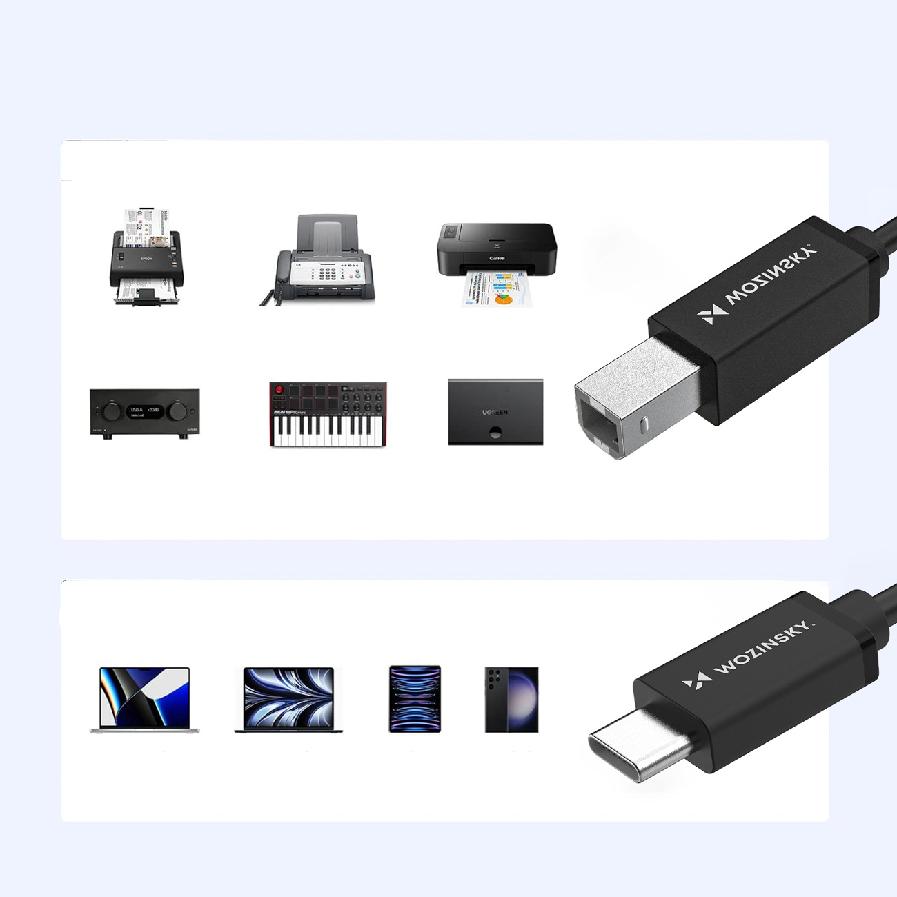 Kabel przewód do skanera drukarki USB-B - USB-C 2m - czarny (7)