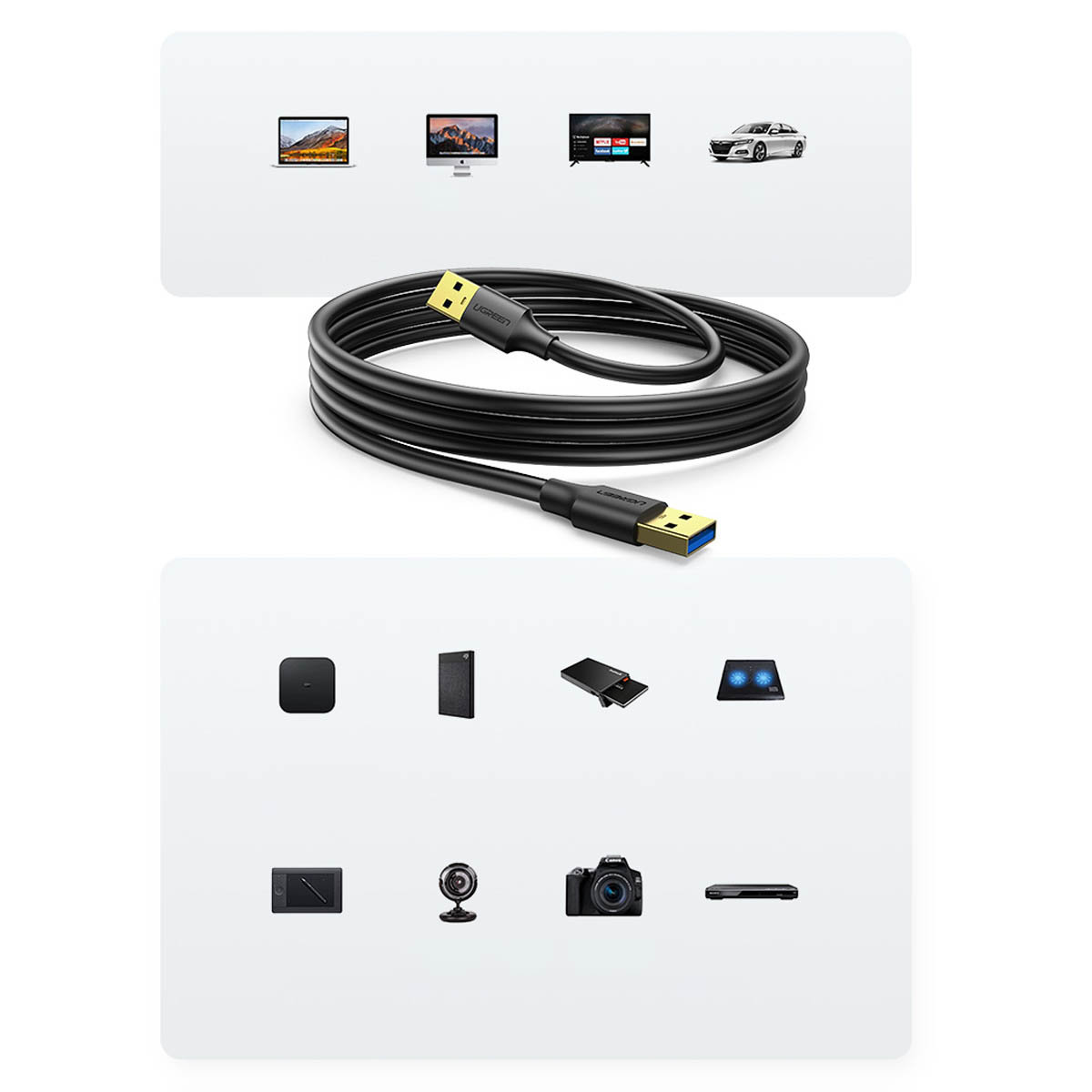 Kabel przewód USB-A 3.0 5Gb/s 0.5m czarny (5)