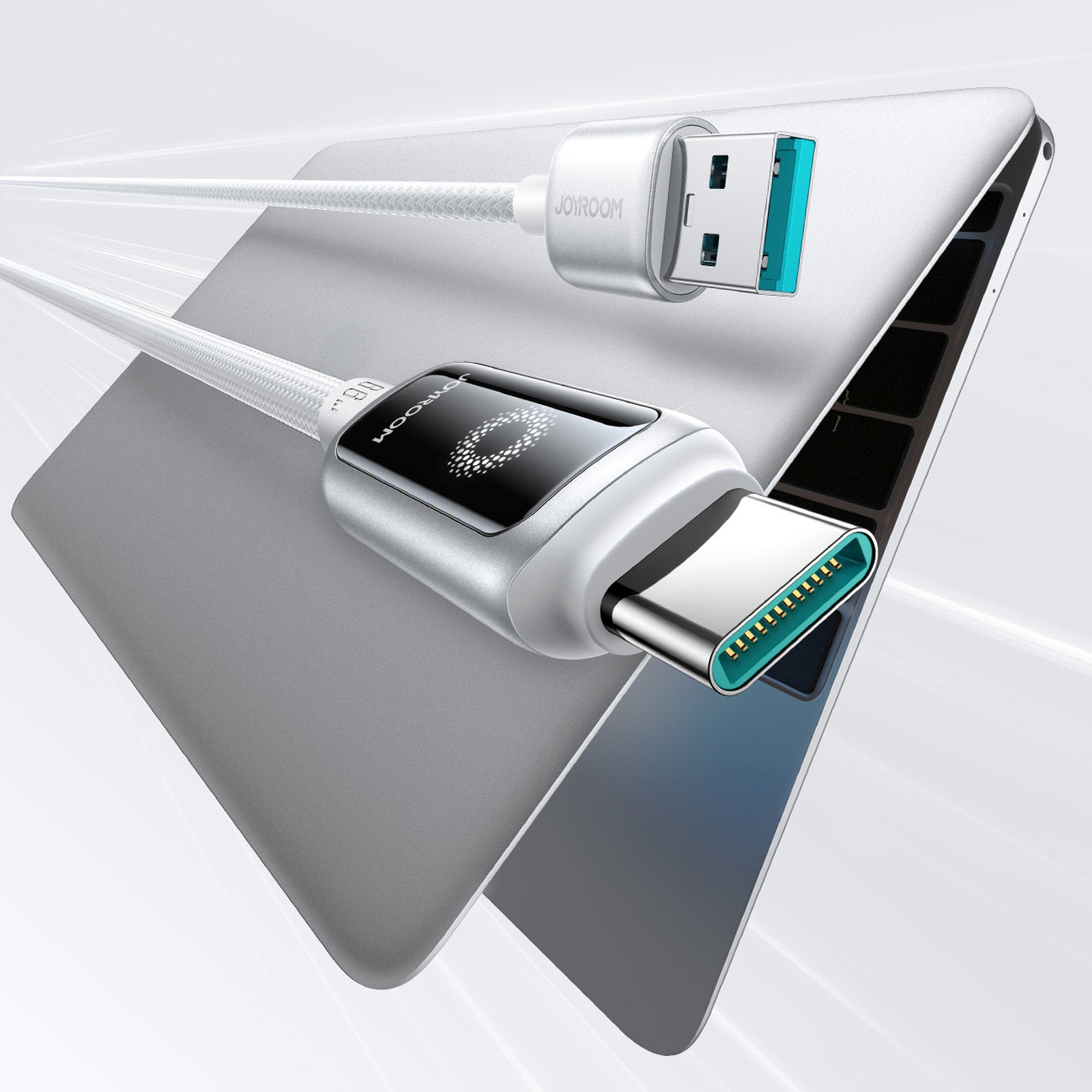 Kabel przewód w oplocie USB-A - USB-C 66W 1.2m - biały (3)