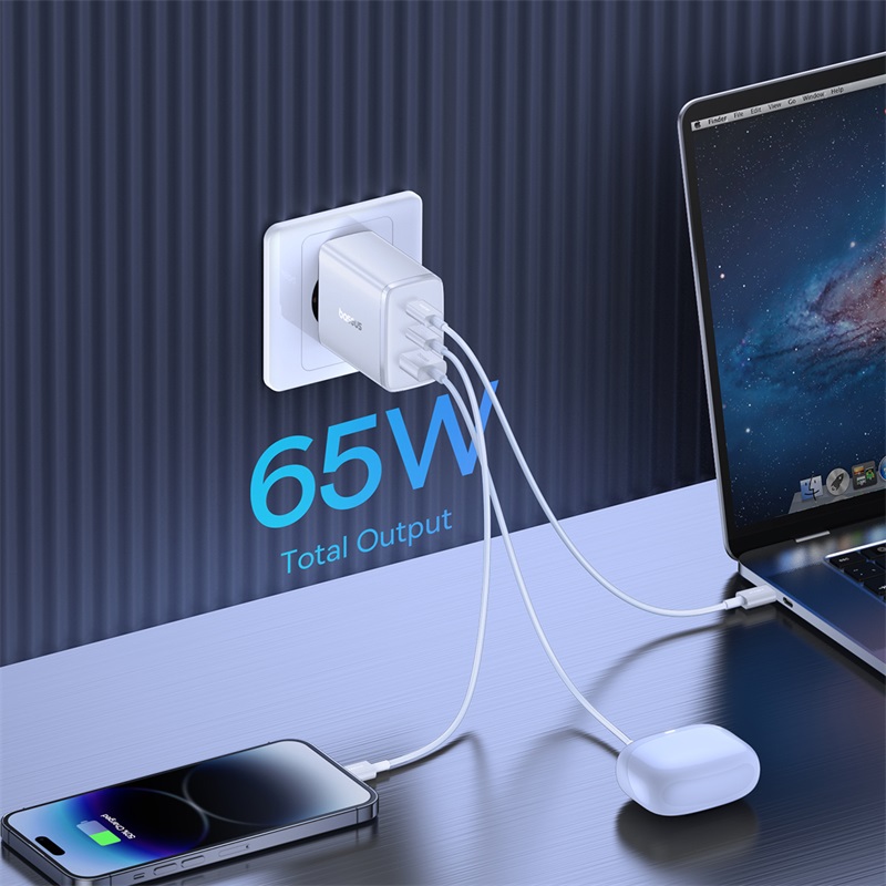 Ładowarka sieciowa GaN Cube Pro 65W 2x USB-C USB-A biała (10)