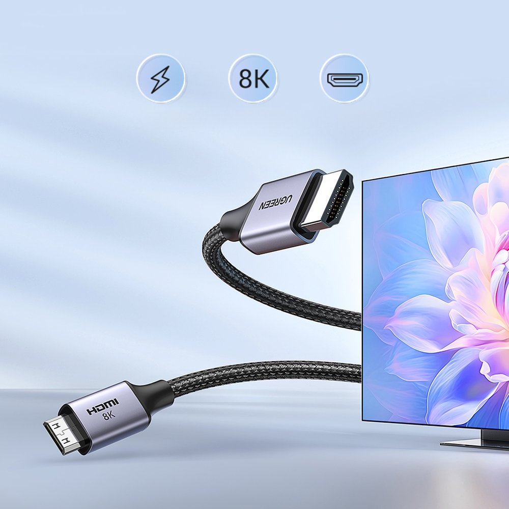 Kabel przewód przejściówka mini HDMI - HDMI 8K 2m szary (4)