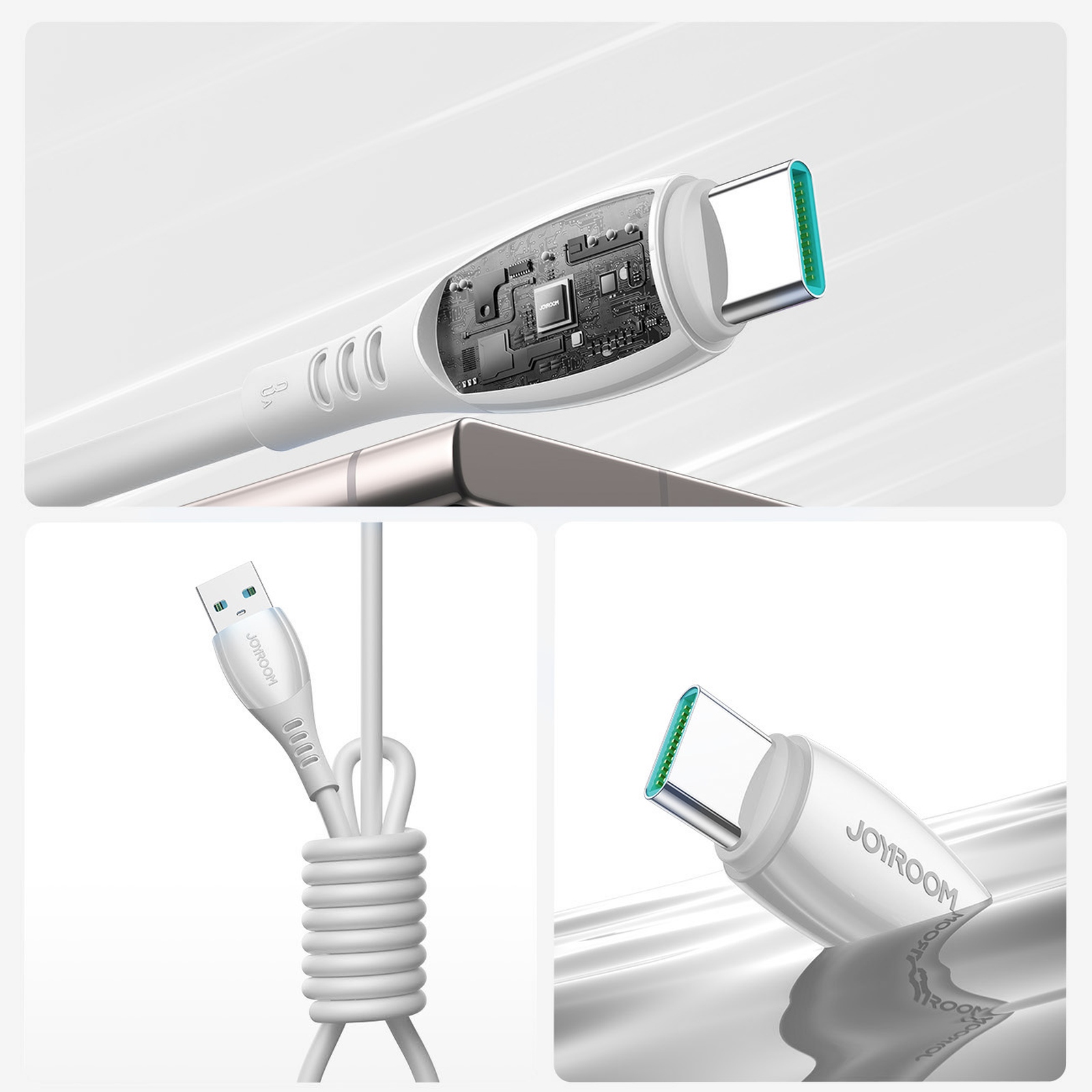 Kabel przewód USB-A - USB-C Vibrant Series 3A 1.2m - biały (10)