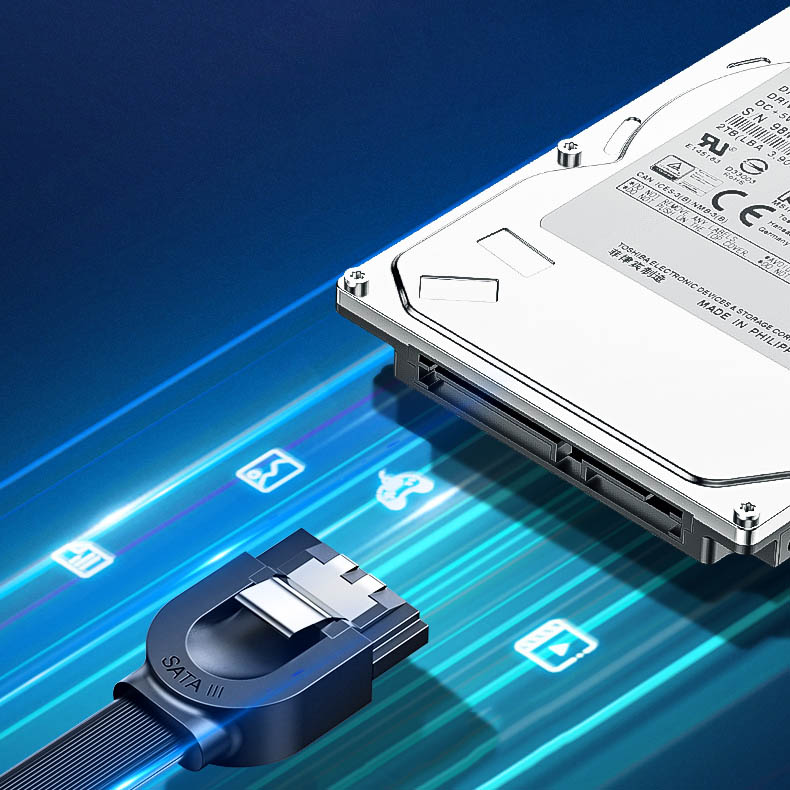 Kabel przewód płaski SATA 1.0-3.0 do 5Gb/s 0.5m - czarny (3)