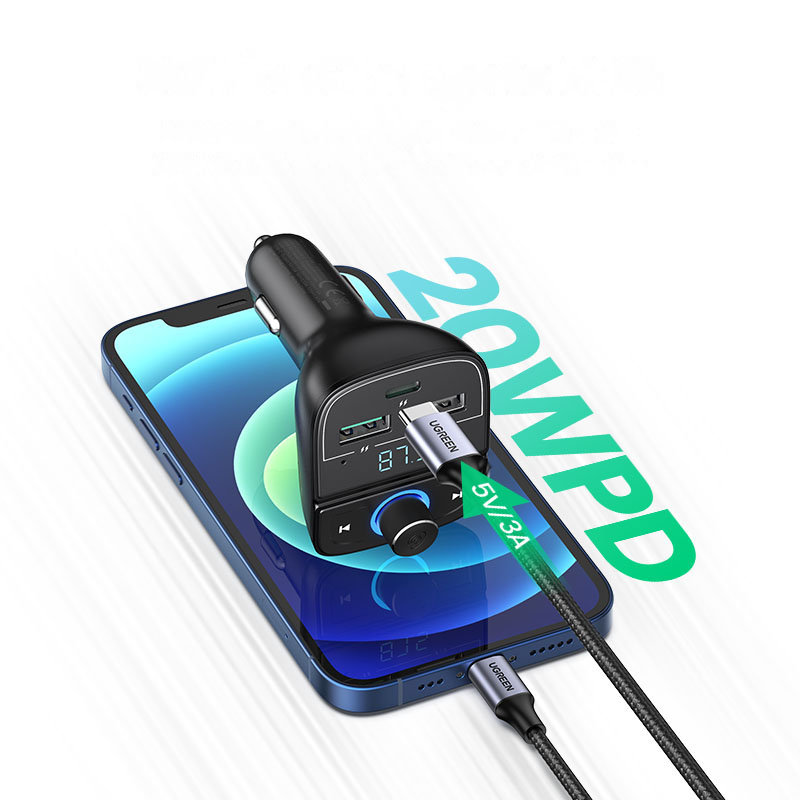 Transmiter FM MP3 Bluetooth 5.0 ładowarka samochodowa 3x USB TF microSD czarny (4)