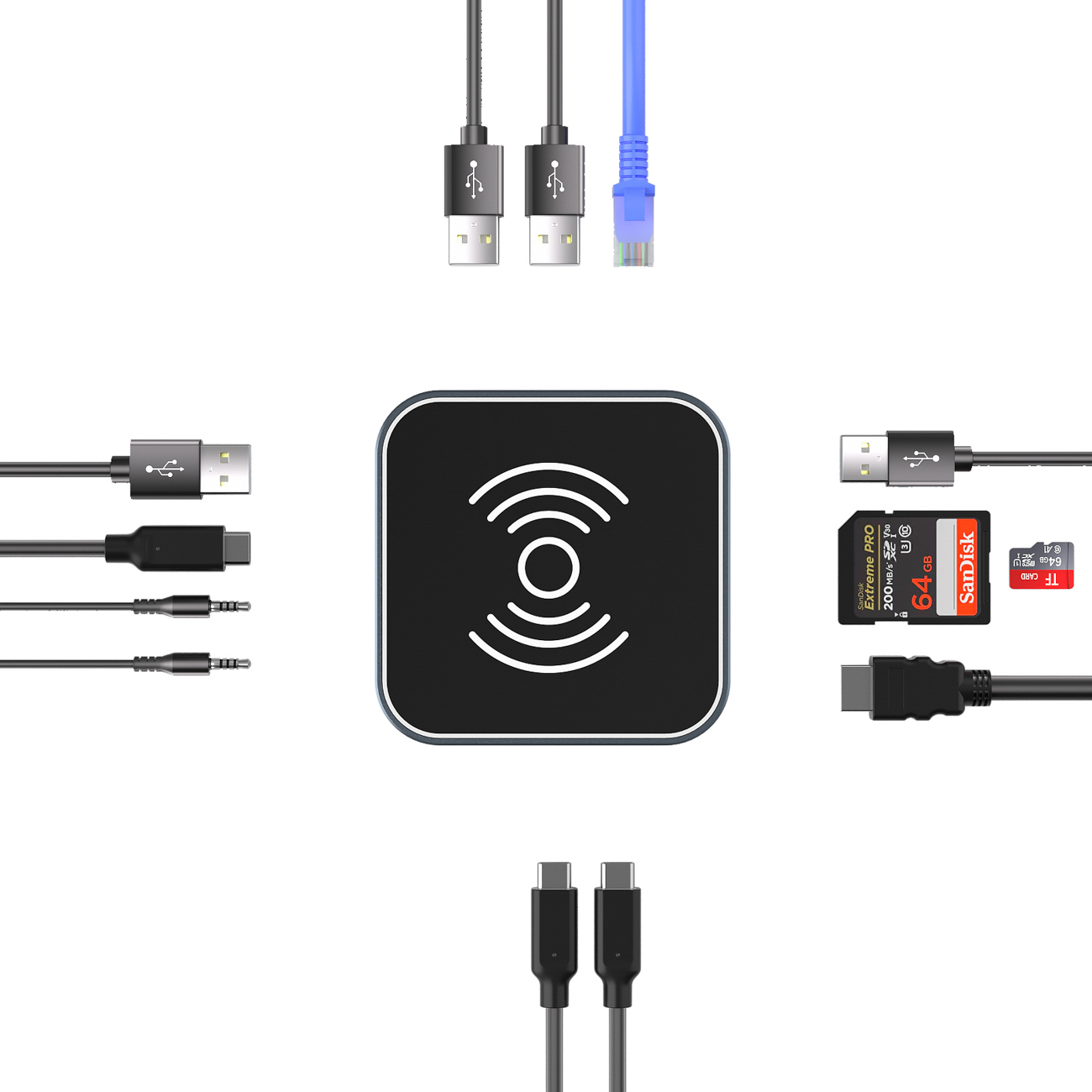 12w1 Hub z ładowarką bezprzewodową USB-A USB-C HDMI RJ45 SD TF mini jack - szary (5)