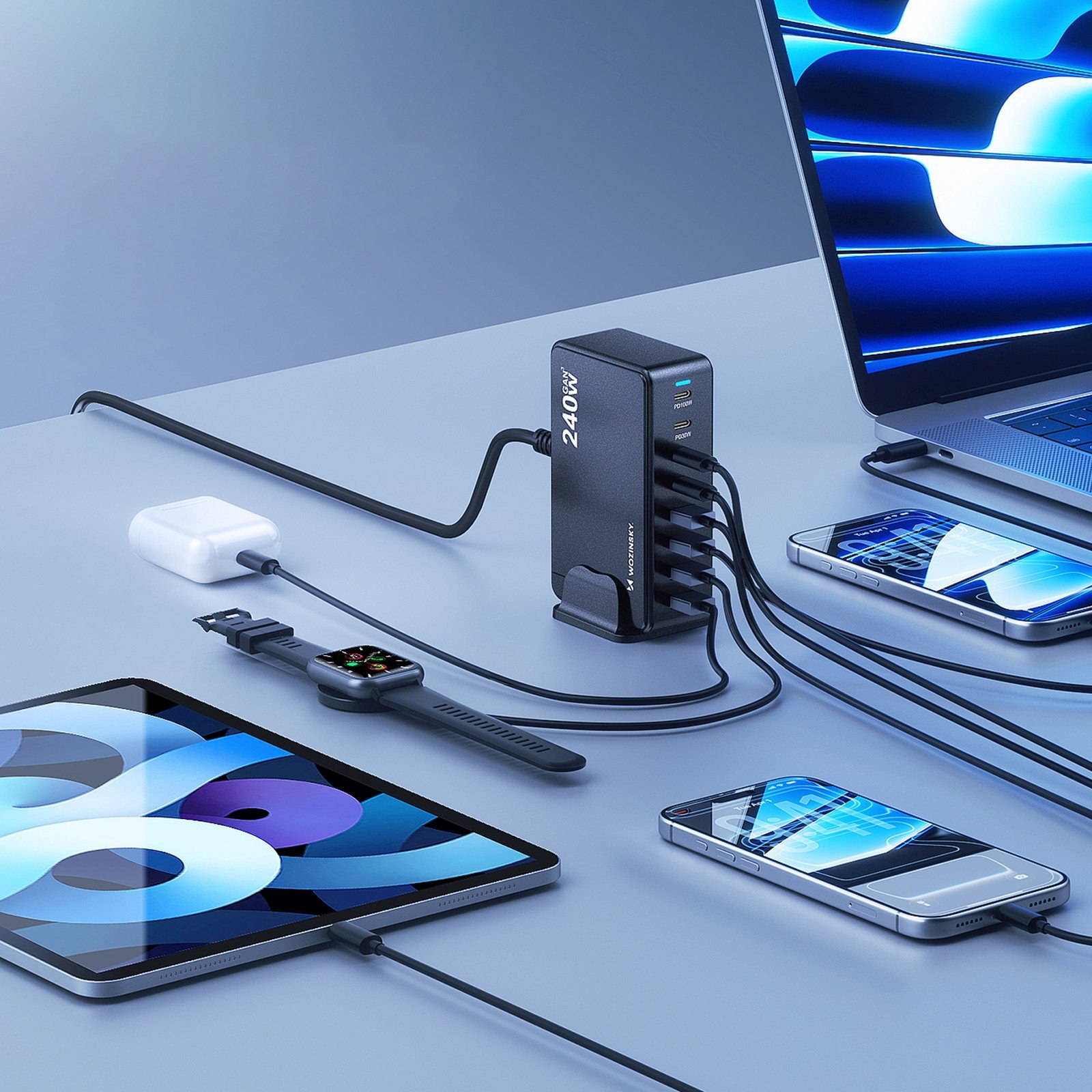 Stacja ładująca biurkowa 4x USB-A 4x USB-C GaN QC3 240W - czarna (7)