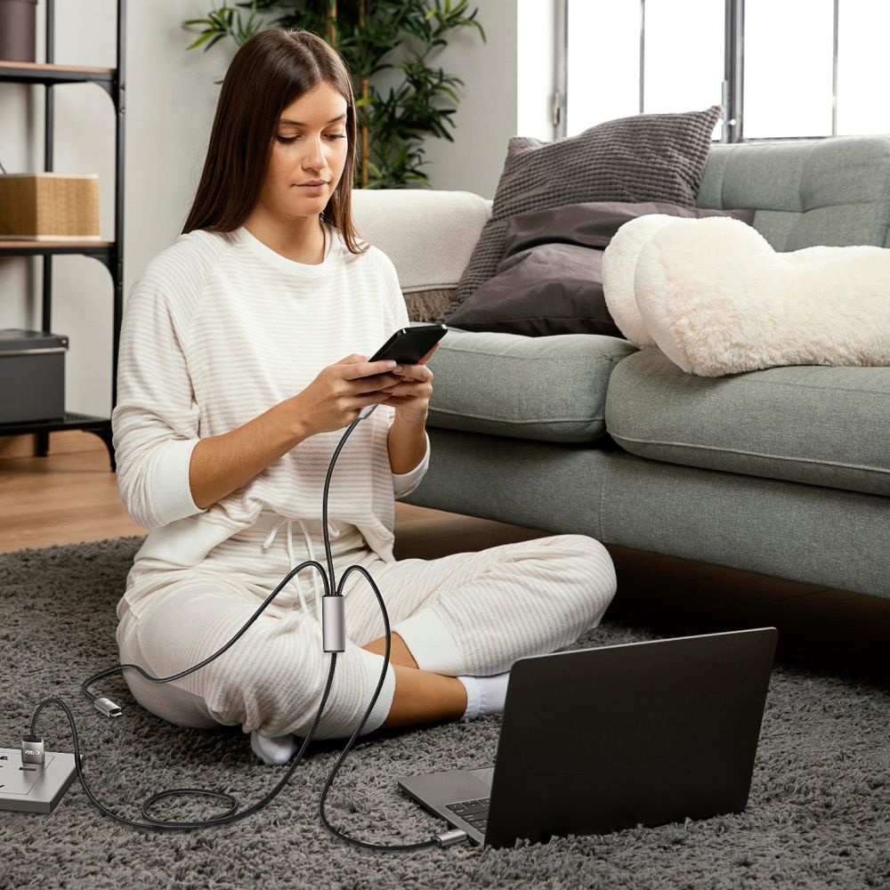 Kabel przewód 3w1 USB-A - Lightning / USB-C / micro USB 1m - szary (3)