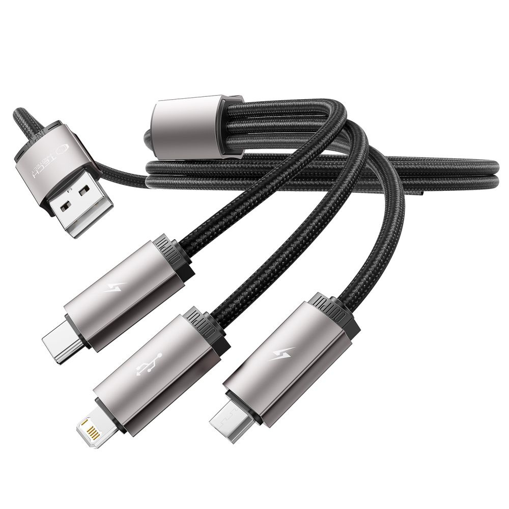 Kabel przewód 3w1 USB-A - Lightning / USB-C / micro USB 1m - szary (5)