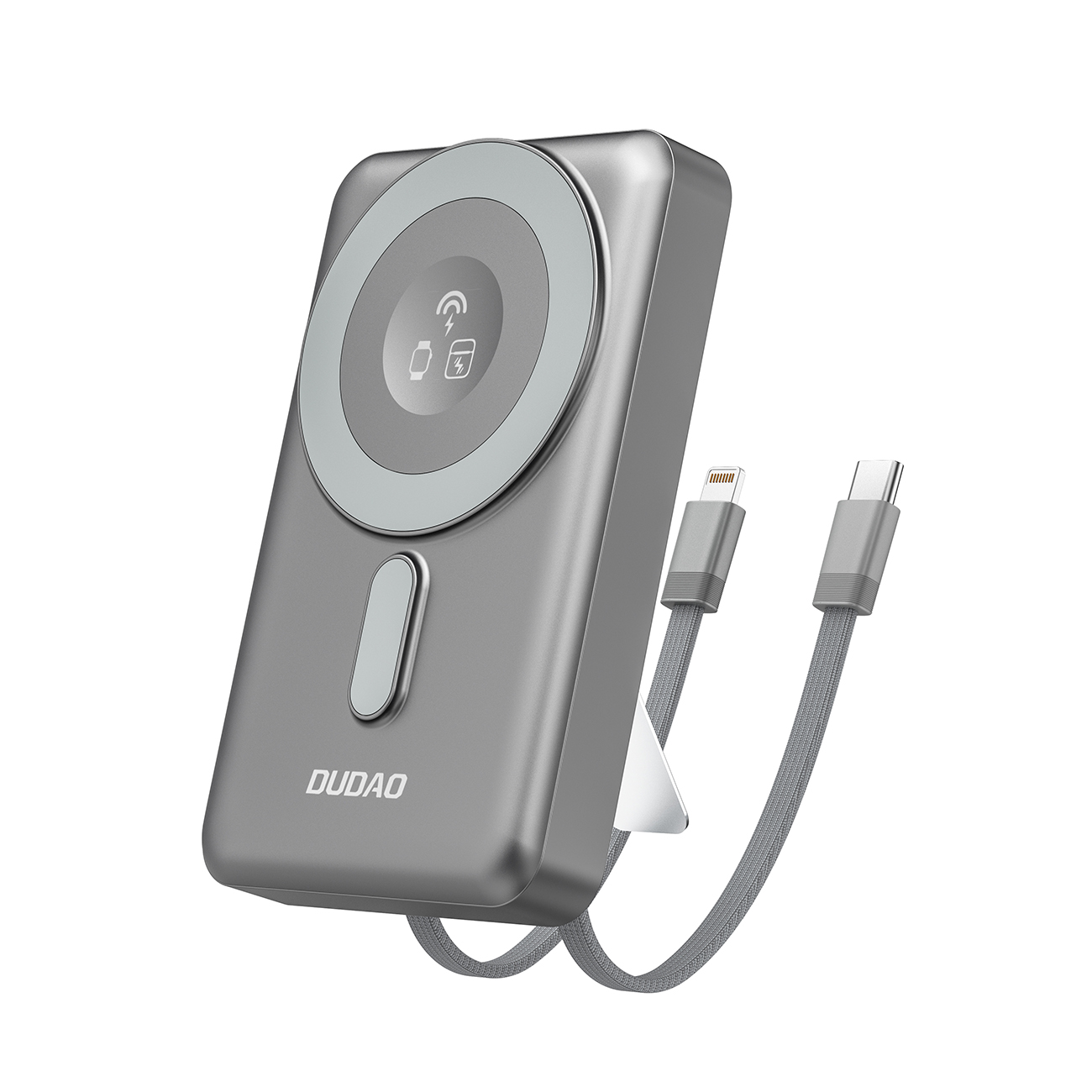 Powerbank K29 10000mAh MagSafe metalowa obudowa podstawka kable USB-C iPhone Lightning PD 20W - szary