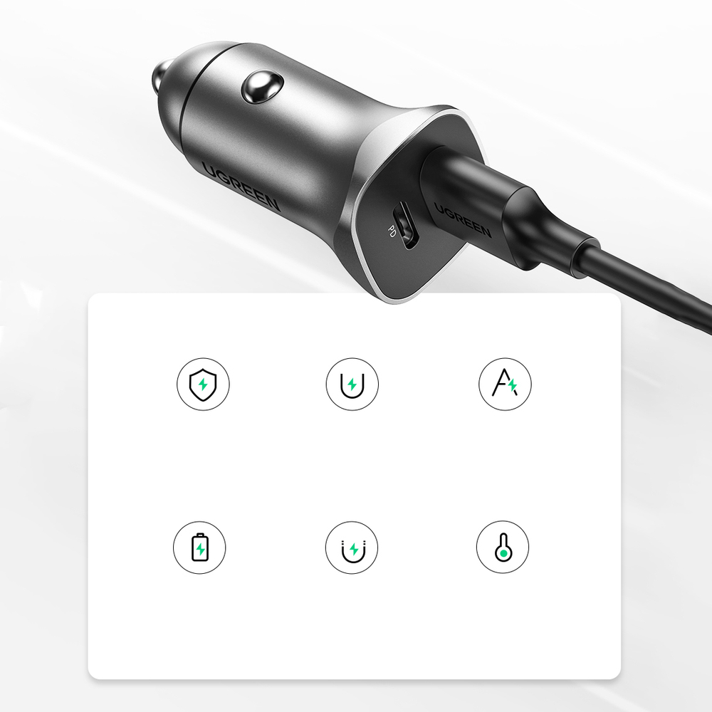 Ładowarka samochodowa USB-C USB 24W Power Delivery Quick Charge szary (3)