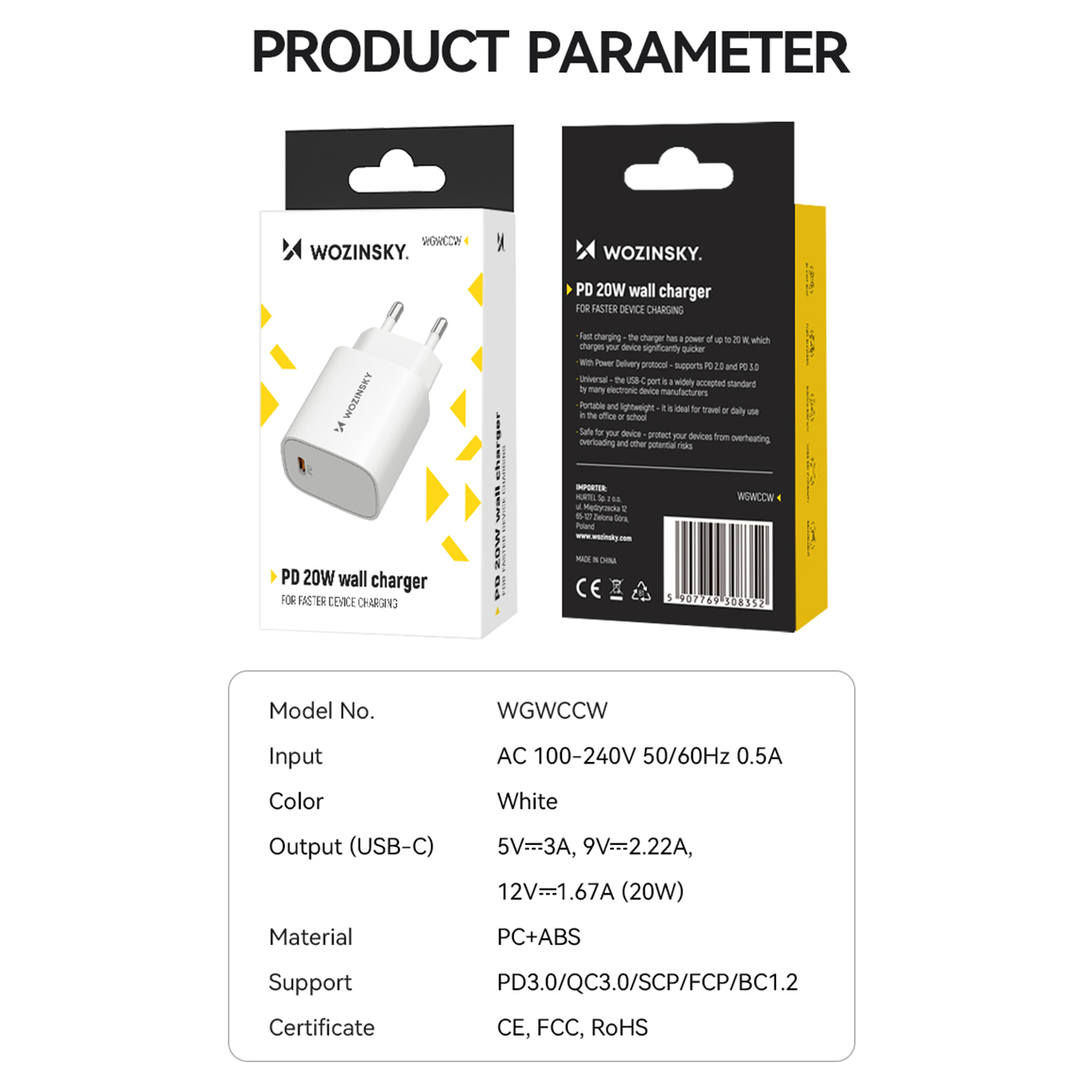 Ładowarka sieciowa 20W USB-C 100-240V biała (5)