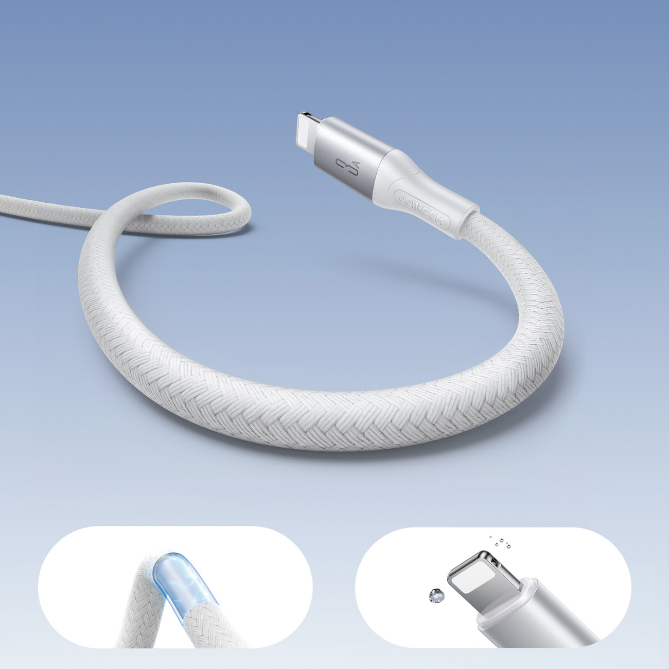 Kabel przewód S-A28 z oplotem USB-A - Lightning 3A 1m - biały (7)