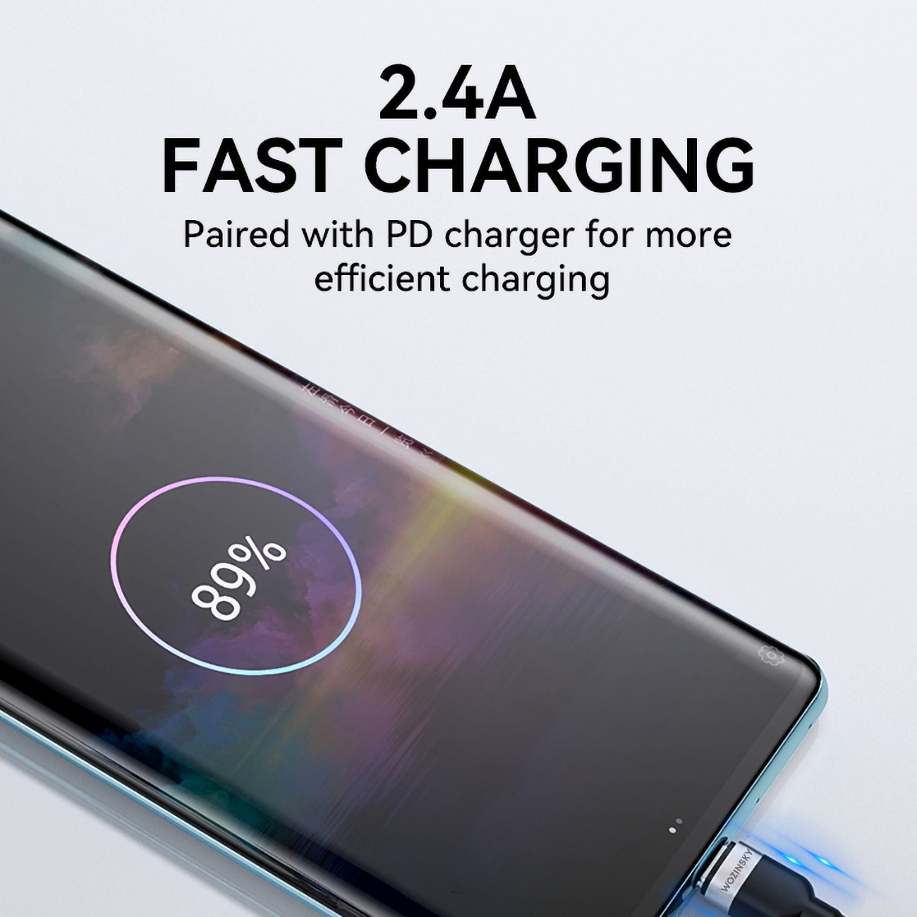 Kabel przewód w oplocie USB-A - USB-C 2.4A 1m czarny (7)
