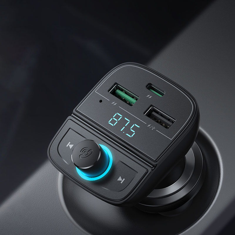 Transmiter FM MP3 Bluetooth 5.0 ładowarka samochodowa 3x USB TF microSD czarny (3)
