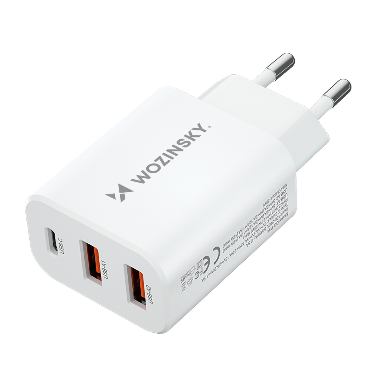 Ładowarka sieciowa 100-240V 30W USB-C 2x USB-A biała (3)