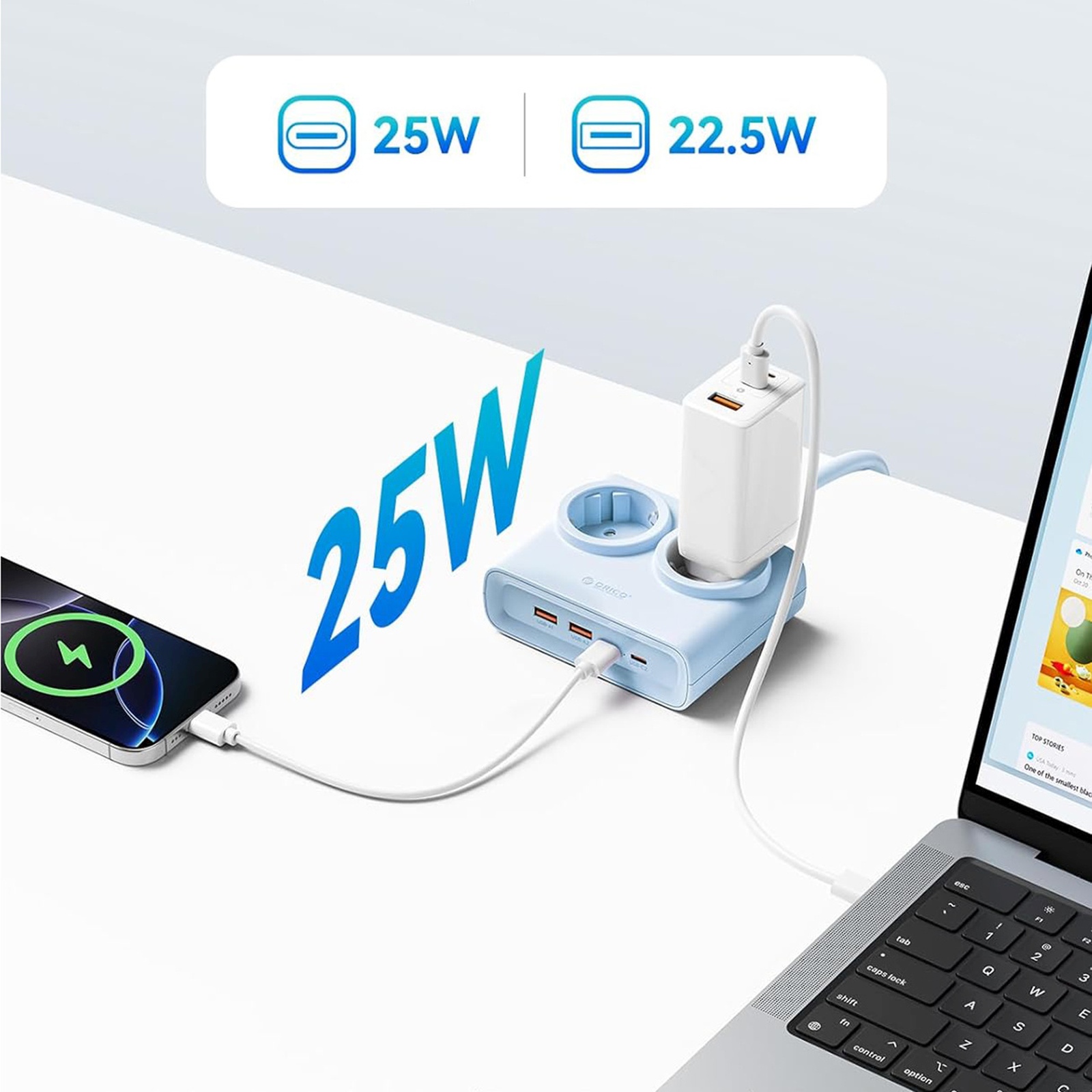 Listwa zasilająca 6w1 AC USB-A USB-C 25W - niebieska (5)