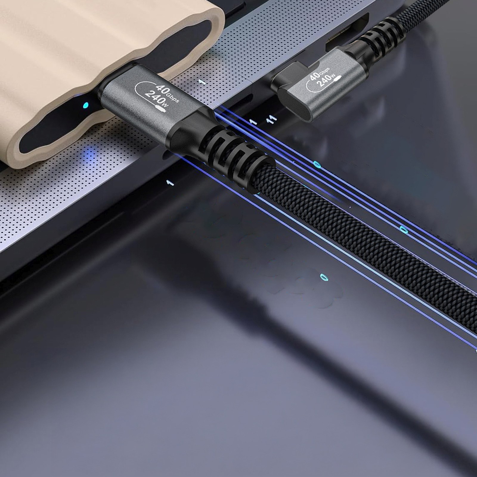 Kabel przewód kątowy Thunderbolt 4 USB-C 240W 4K 1m - czarny (9)