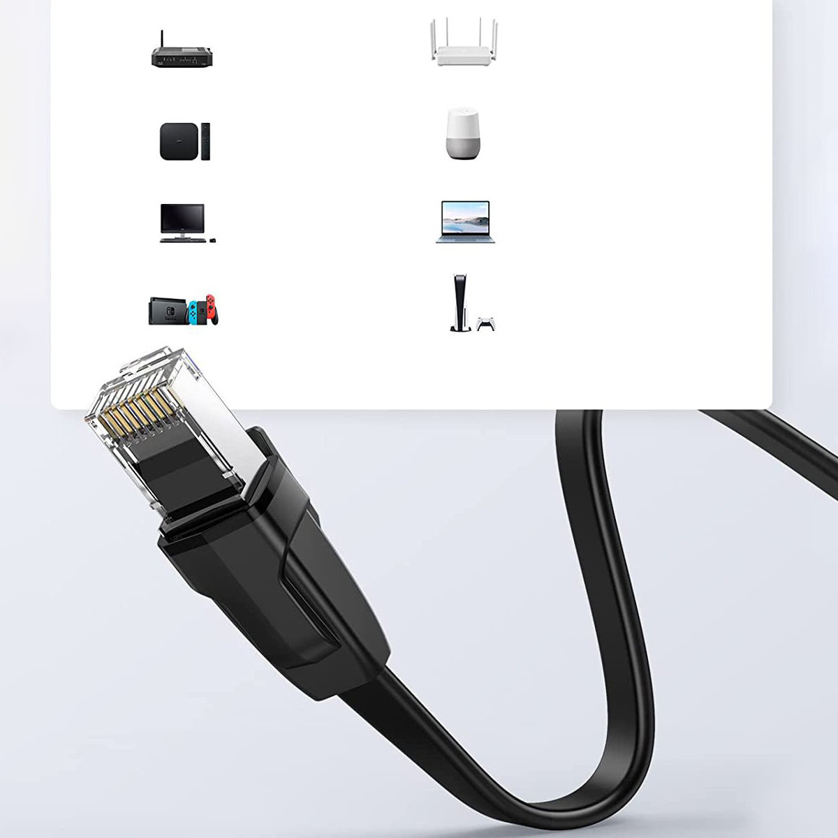 Płaski kabel sieciowy patchcord LAN RJ45 Ethernet Cat. 6 8m czarny (6)