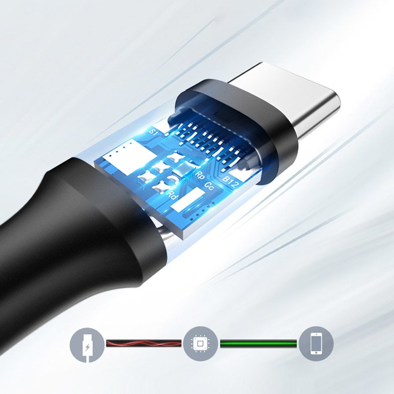 Kabel przewód USB 3.0 - USB-C 3A 1m czarny (5)