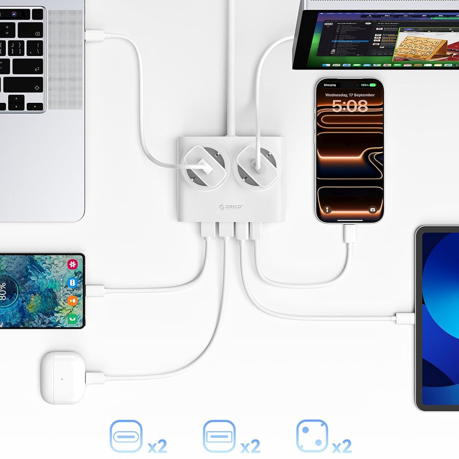 Listwa zasilająca 6w1 AC USB-A USB-C 25W - biała (6)