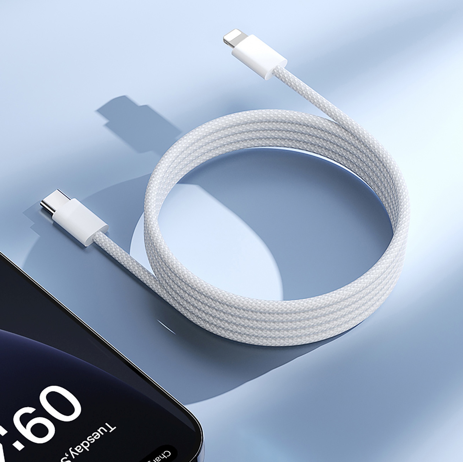 Kabel przewód w oplocie USB-C - iPhone Lightning 30W 1m - biały (8)