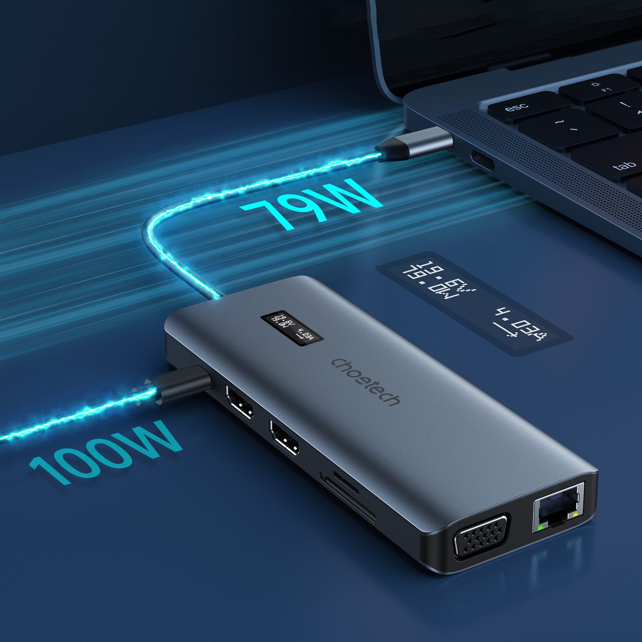 Adapter HUB wielofunkcyjny z wyświetlaczem USB-C USB-A VGA AUX SD TF 12w1 szary (3)