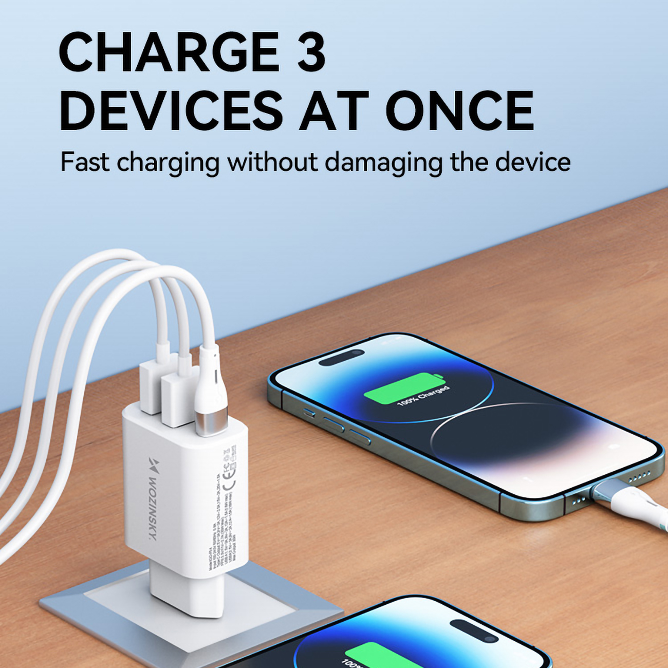 Ładowarka sieciowa 100-240V 30W USB-C 2x USB-A biała (9)