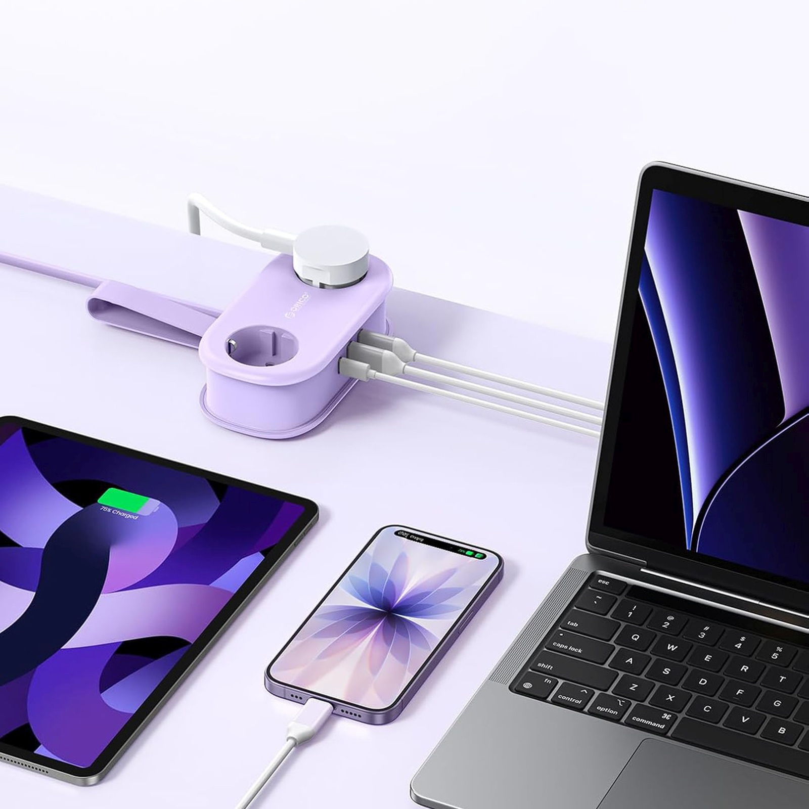 Listwa zasilająca 5w1 AC USB-A USB-C GaN 20W - fioletowa (3)