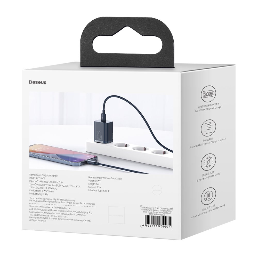 Super Si 1C szybka ładowarka USB-C 20W PD + kabel do iPhone Lightning 1m niebieski (6)