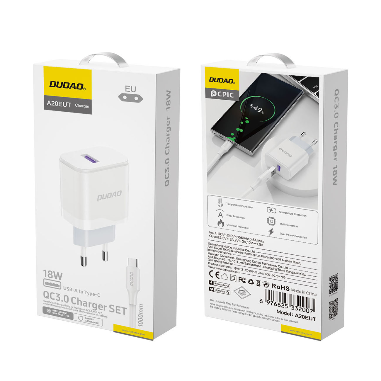 Ładowarka sieciowa USB-A 18W z kablem USB-A - USB-C biała (5)