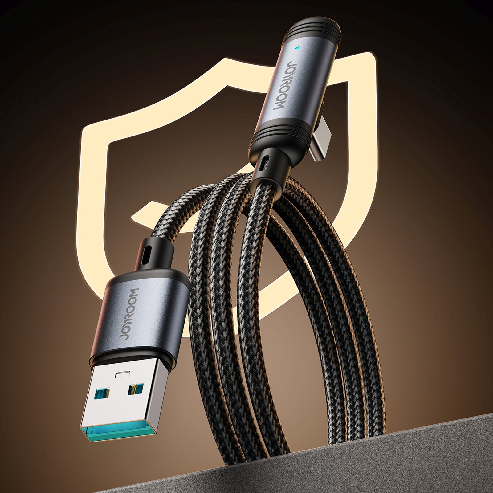 Kabel przewód kątowy USB-A USB-C 3A 1.2m - czarny (7)
